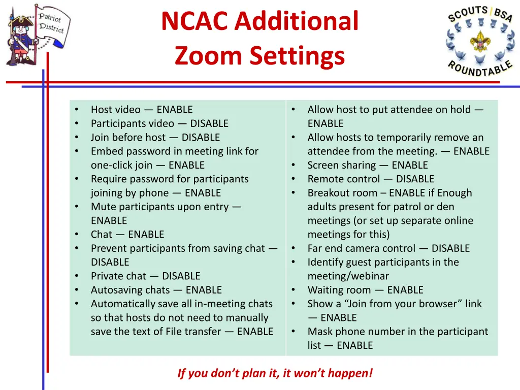 ncac additional zoom settings