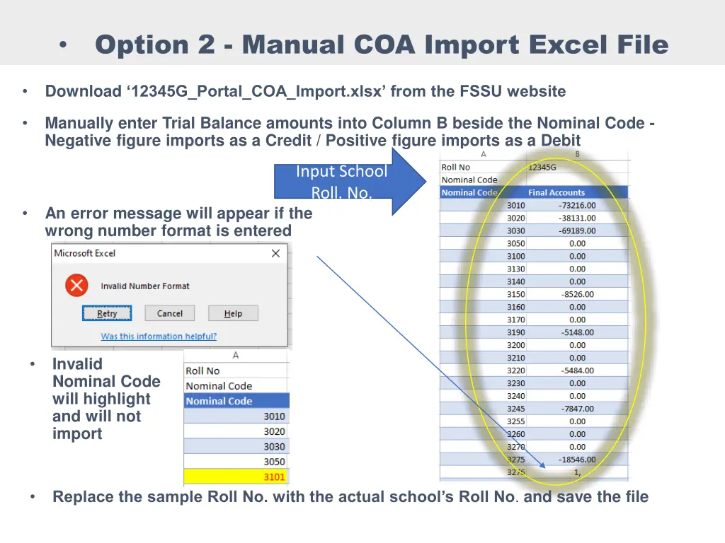 option 2 manual coa import excel file