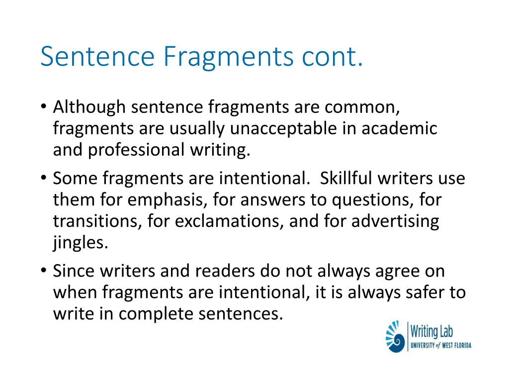 sentence fragments cont