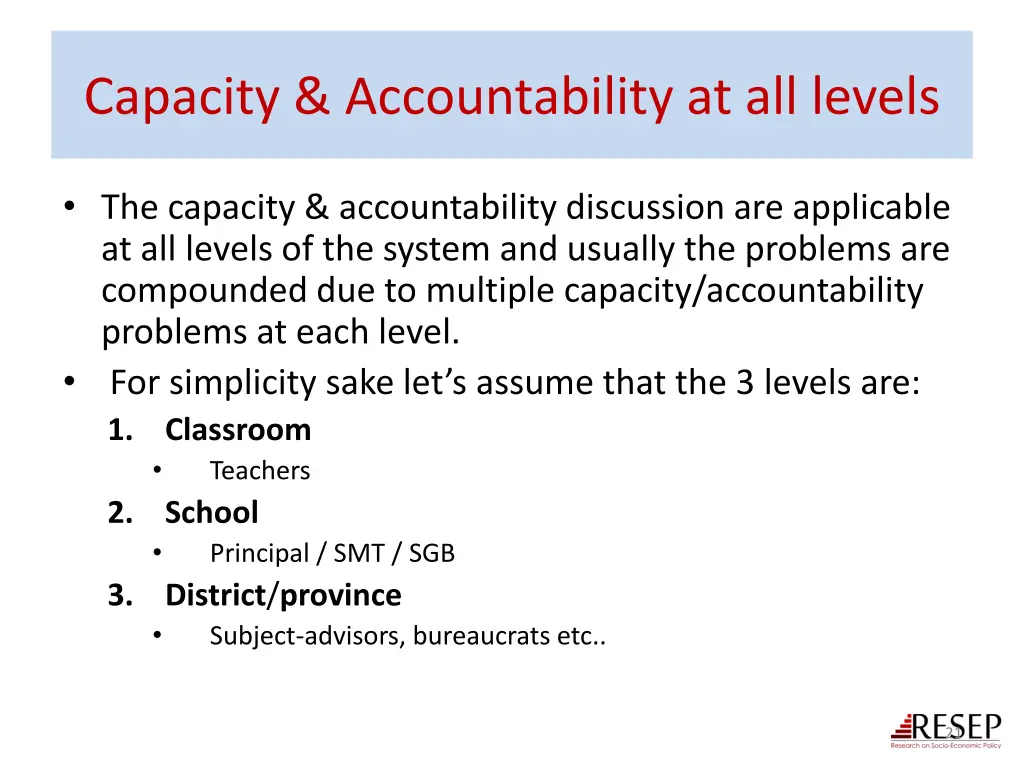 capacity accountability at all levels