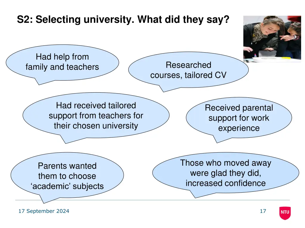 s2 selecting university what did they say