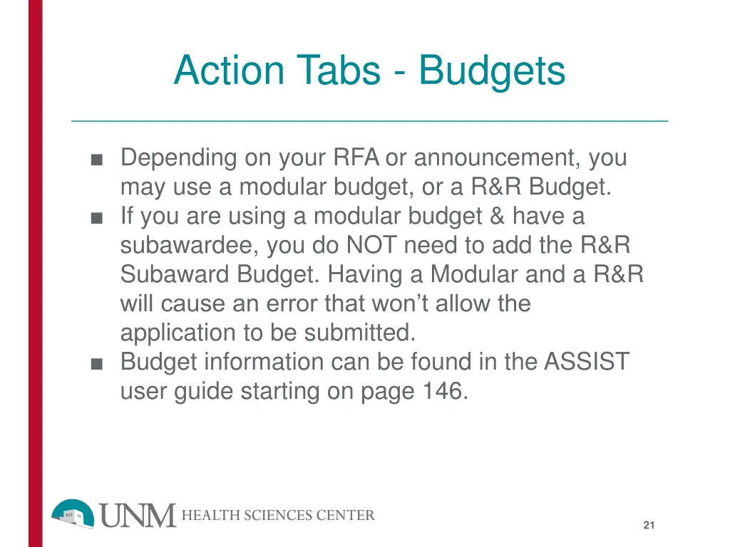 action tabs budgets