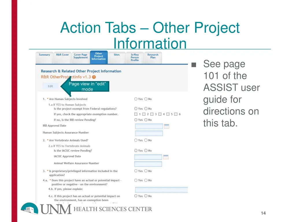 action tabs other project information