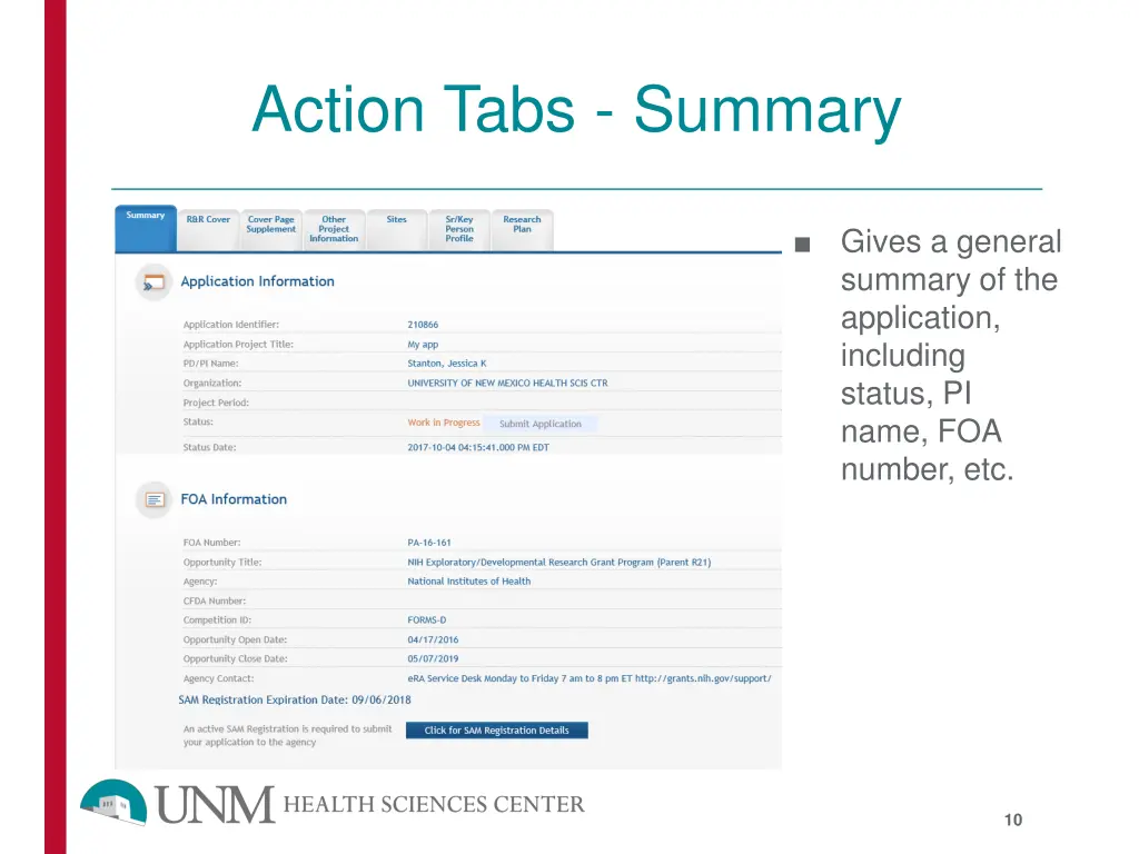 action tabs summary