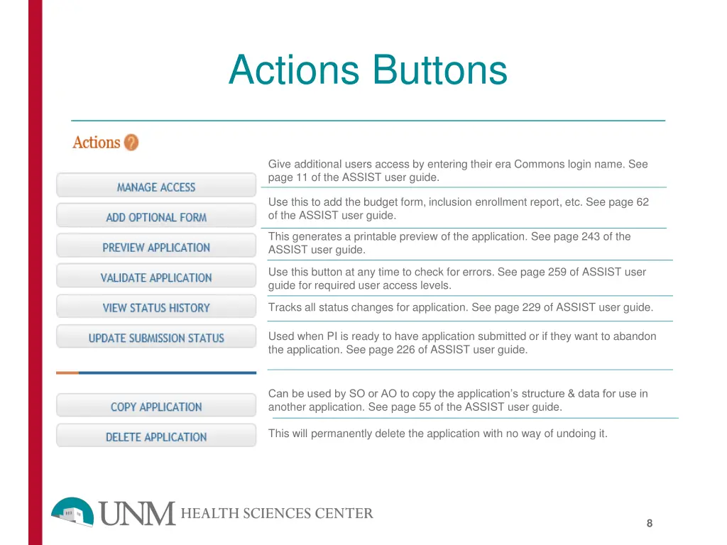 actions buttons