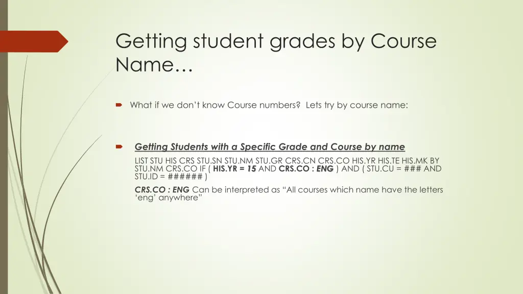 getting student grades by course name