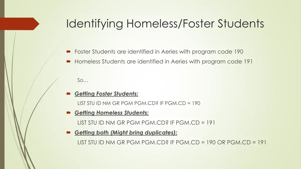 identifying homeless foster students