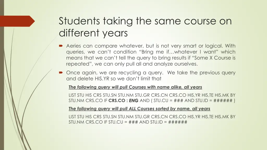 students taking the same course on different years