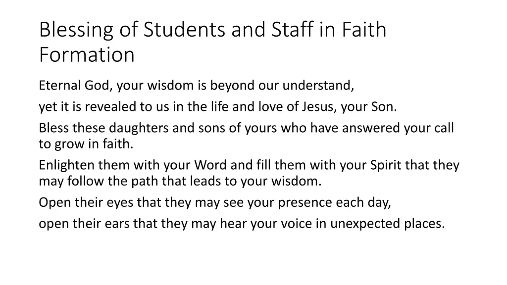 blessing of students and staff in faith formation