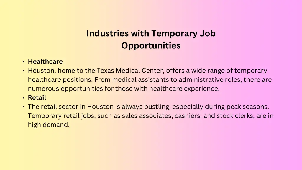 industries with temporary job opportunities