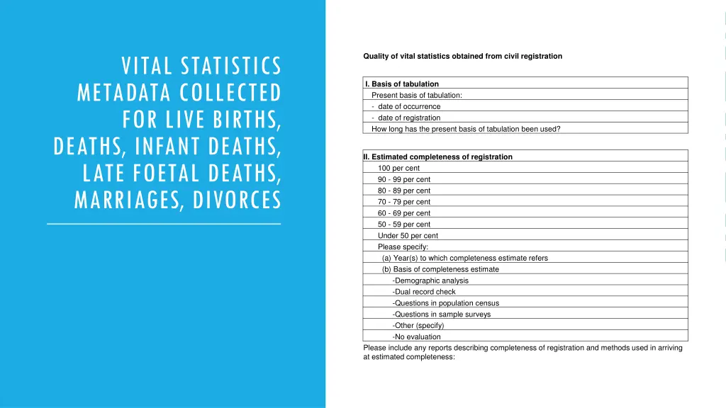 vital statistics metadata collected for live