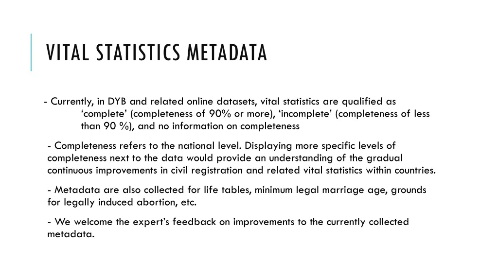 vital statistics metadata