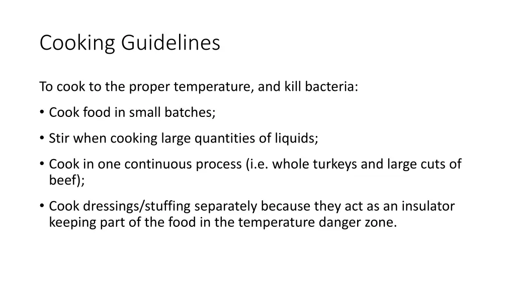 cooking guidelines