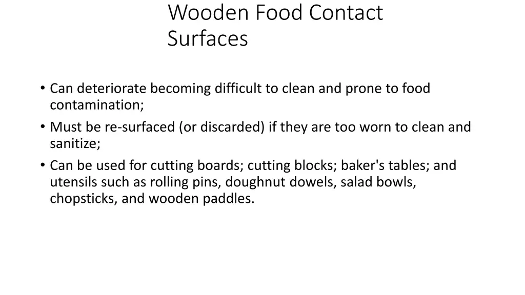 wooden food contact surfaces