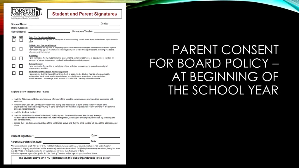 parent consent for board policy at beginning