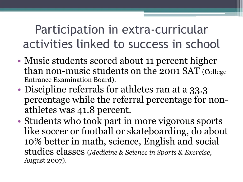 participation in extra curricular activities