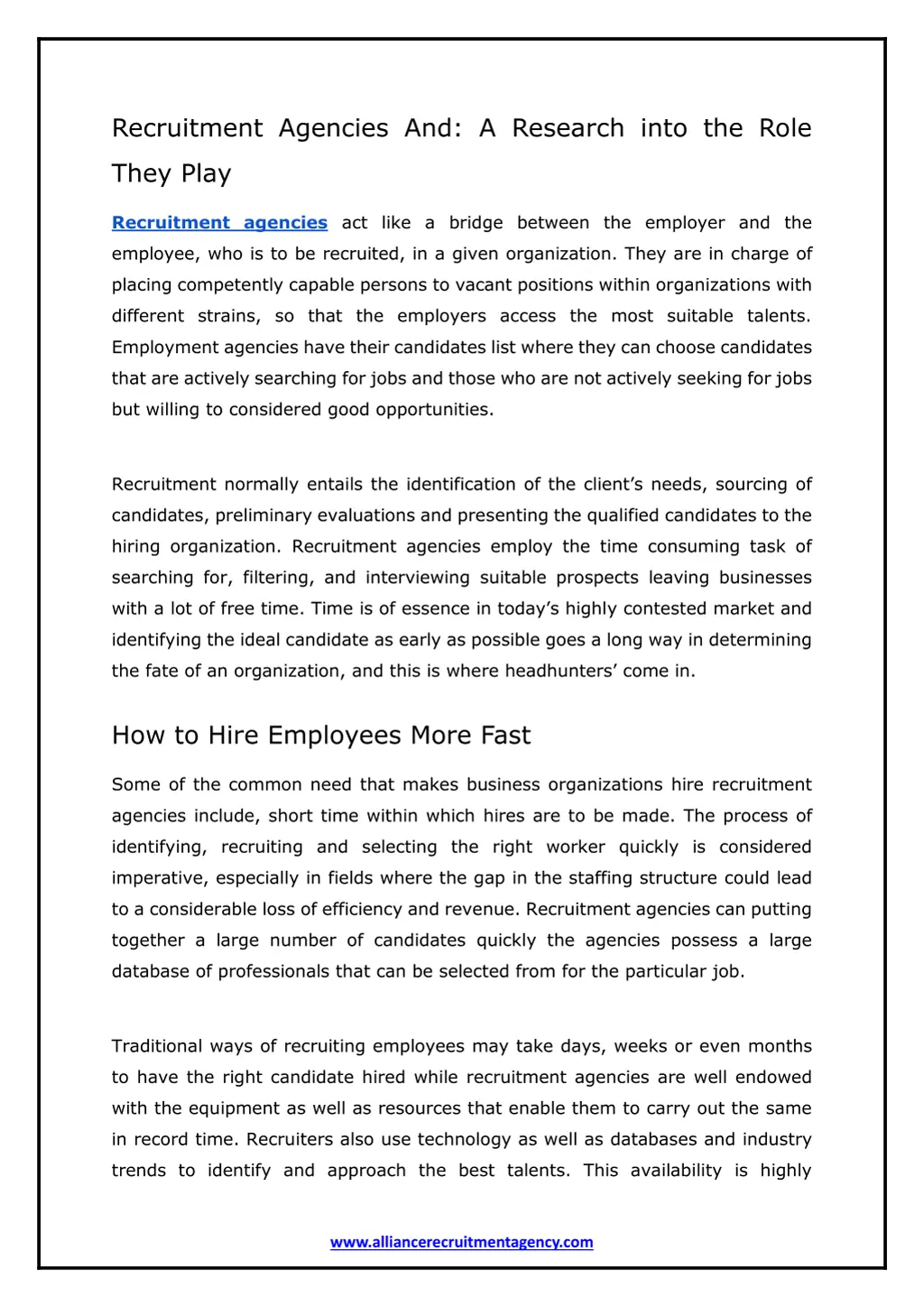 recruitment agencies and a research into the role