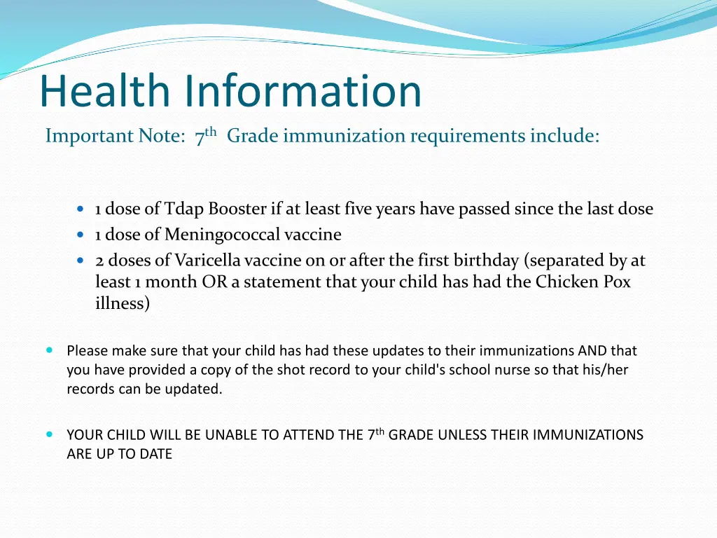 health information important note 7 th grade