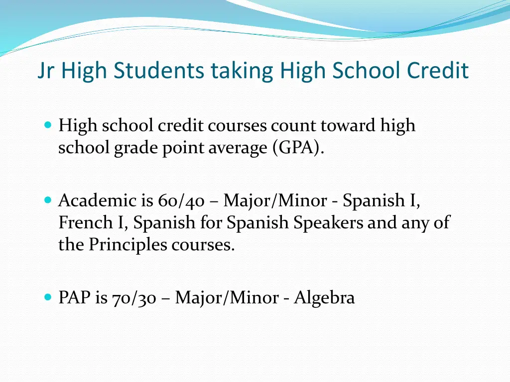 jr high students taking high school credit