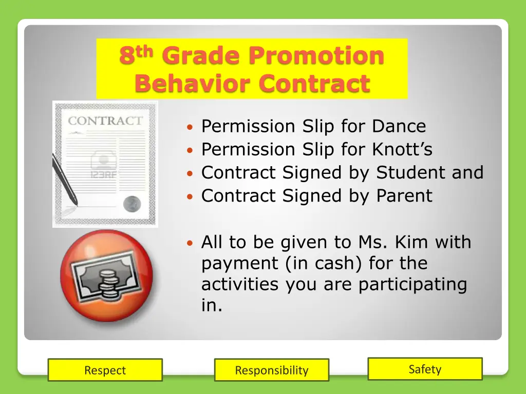 8 th grade promotion behavior contract