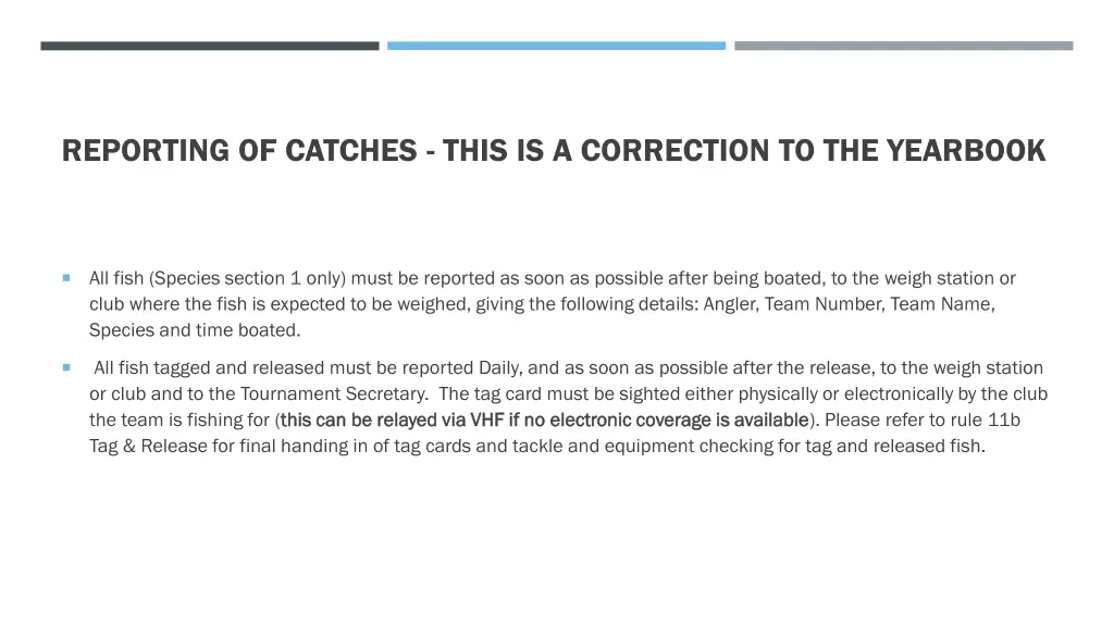 reporting of catches this is a correction