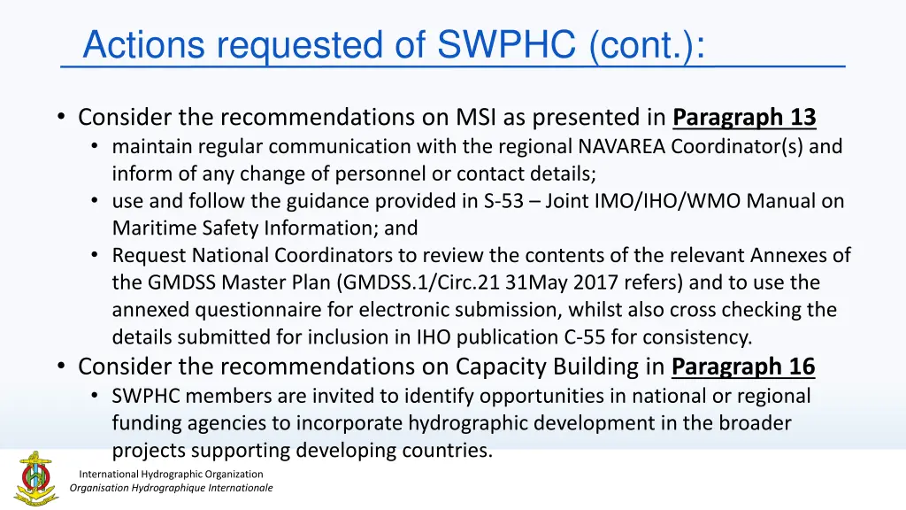 actions requested of swphc cont