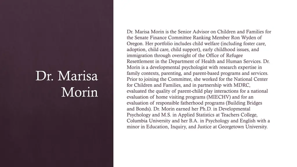 dr marisa morin is the senior advisor on children