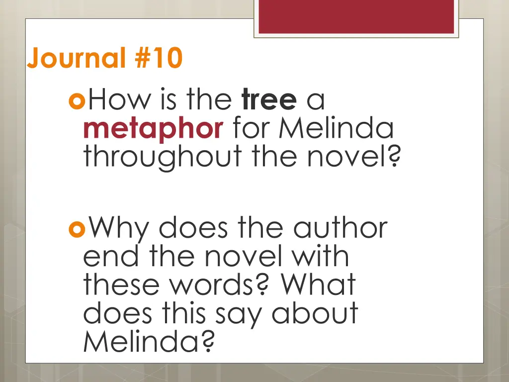 journal 10 how is the tree a metaphor for melinda