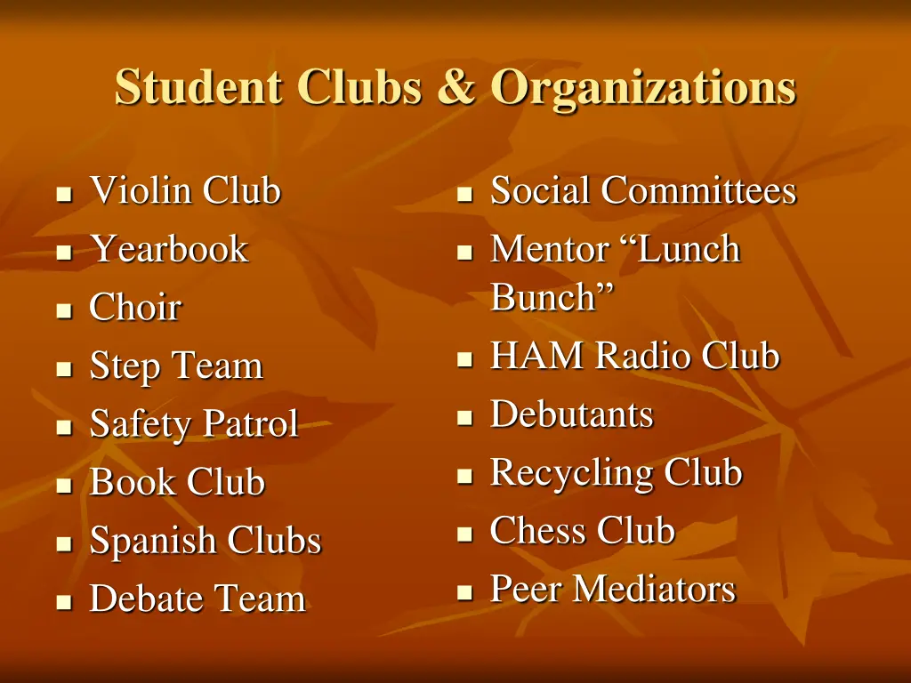 student clubs organizations