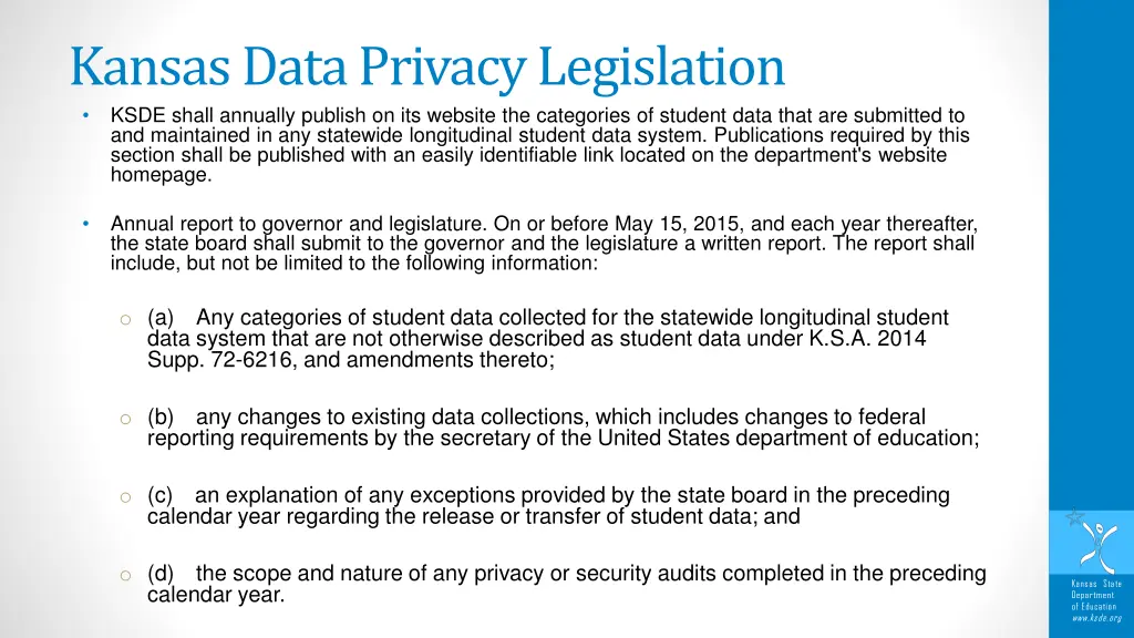 kansas data privacy legislation ksde shall