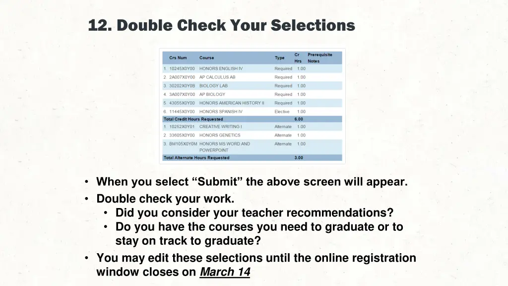 12 double check your selections