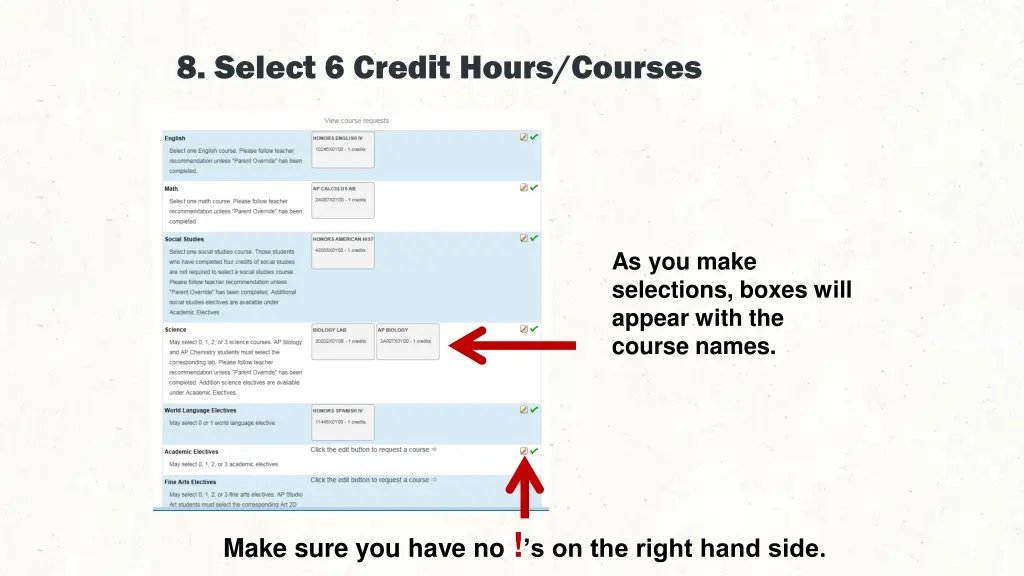 8 select 6 credit hours courses