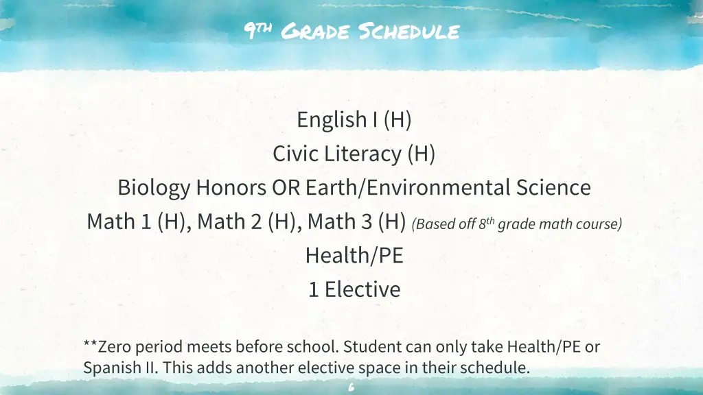 9 th grade schedule