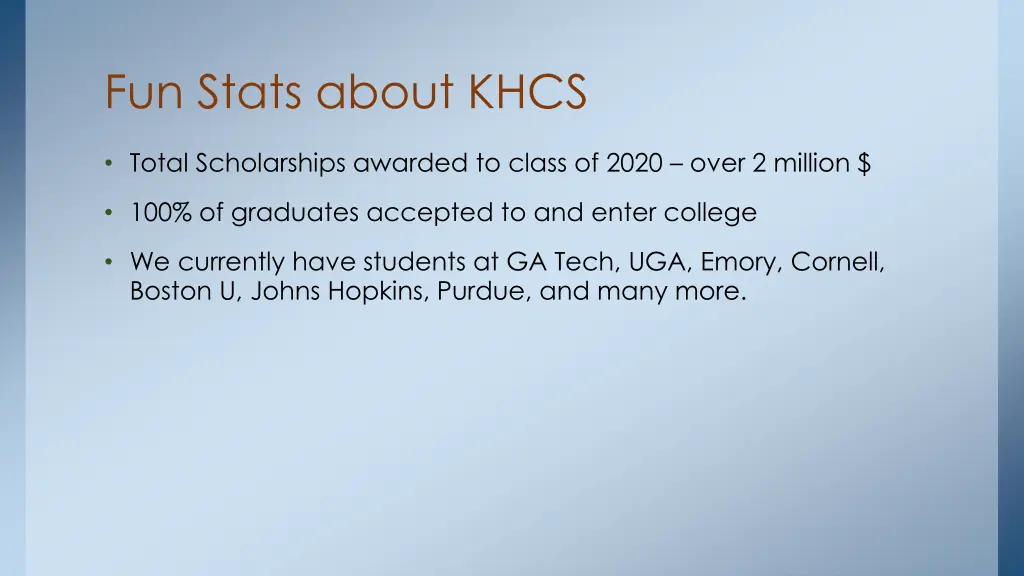 fun stats about khcs