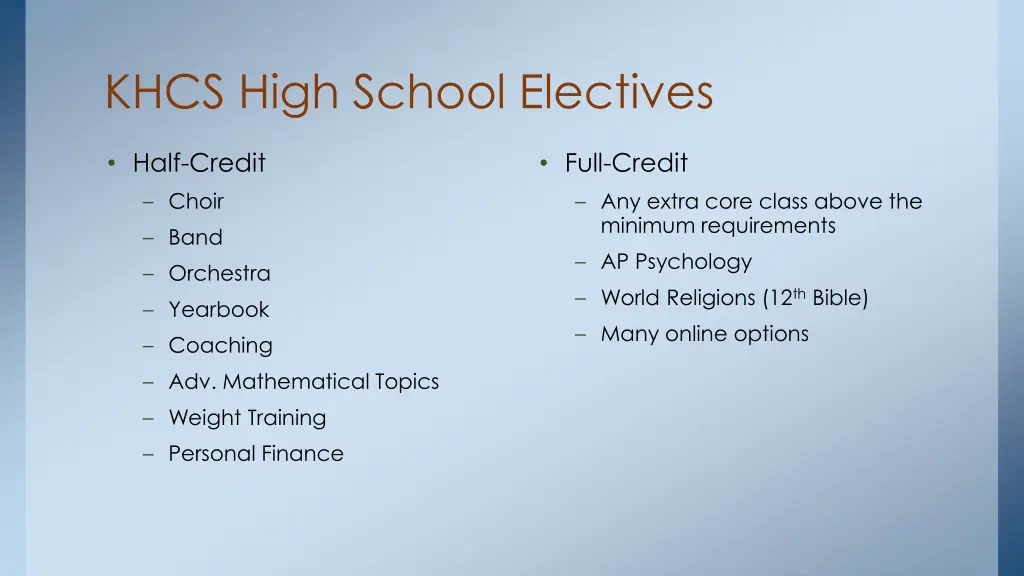 khcs high school electives