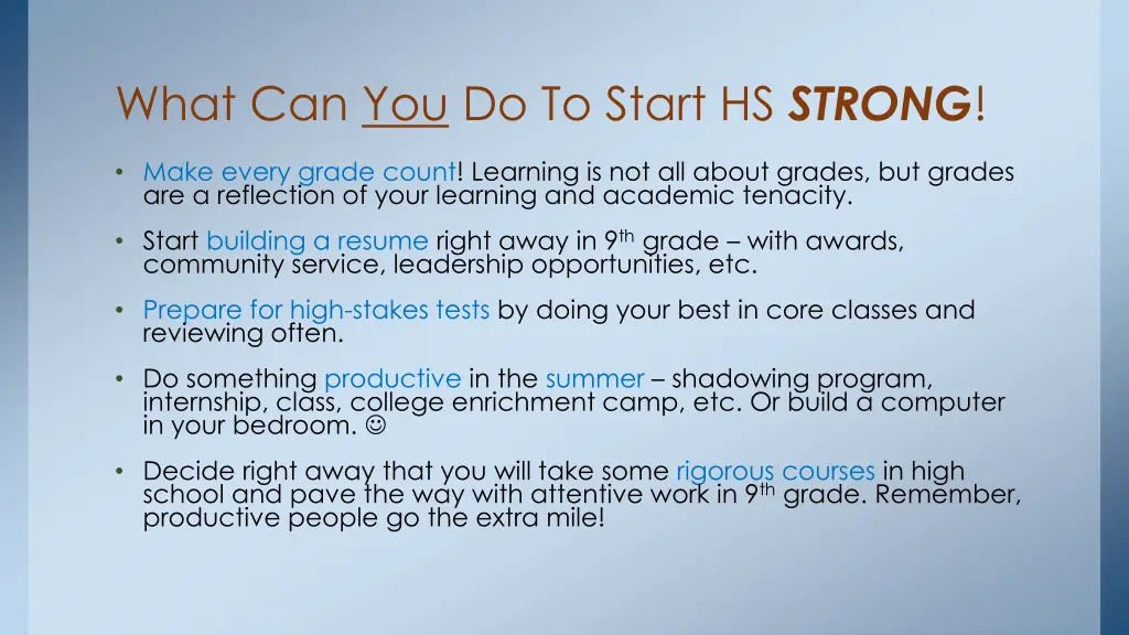 what can you do to start hs strong