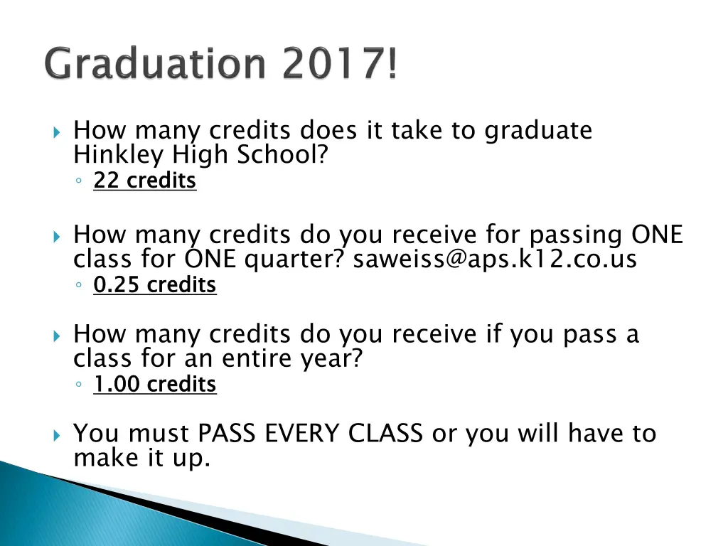 how many credits does it take to graduate hinkley