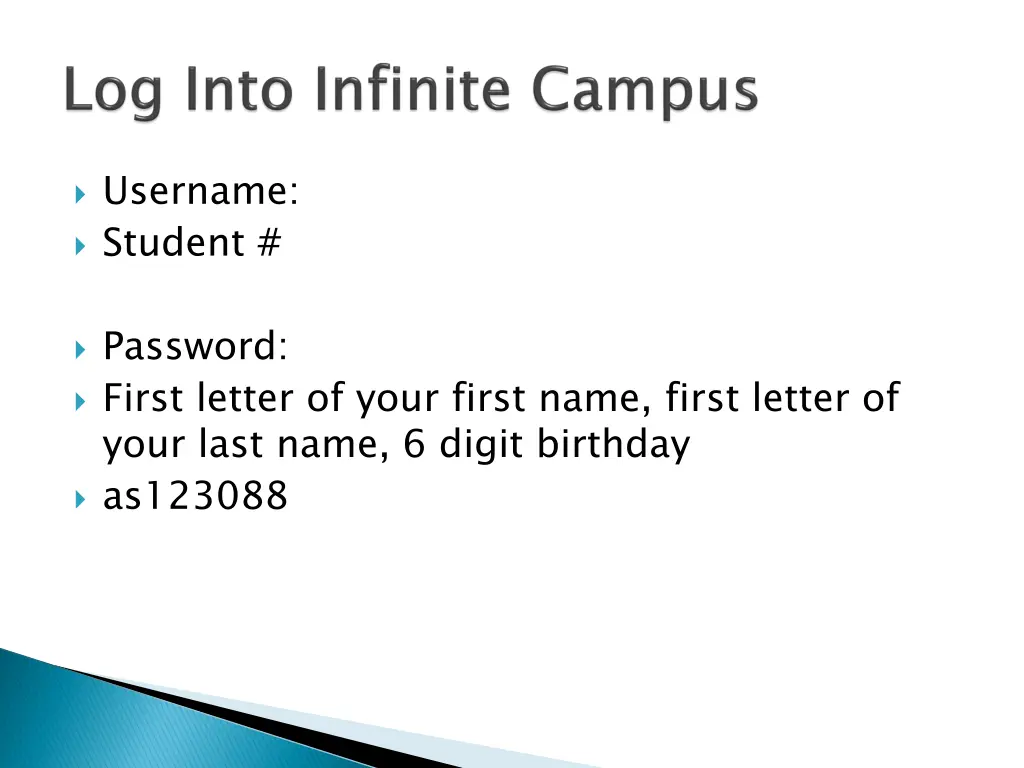 username student