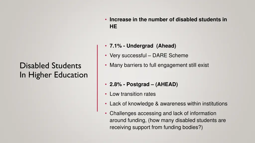 increase in the number of disabled students in he