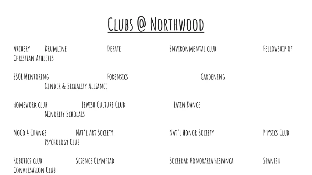 clubs @ northwood