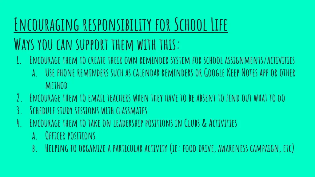 encouraging responsibility for school life ways