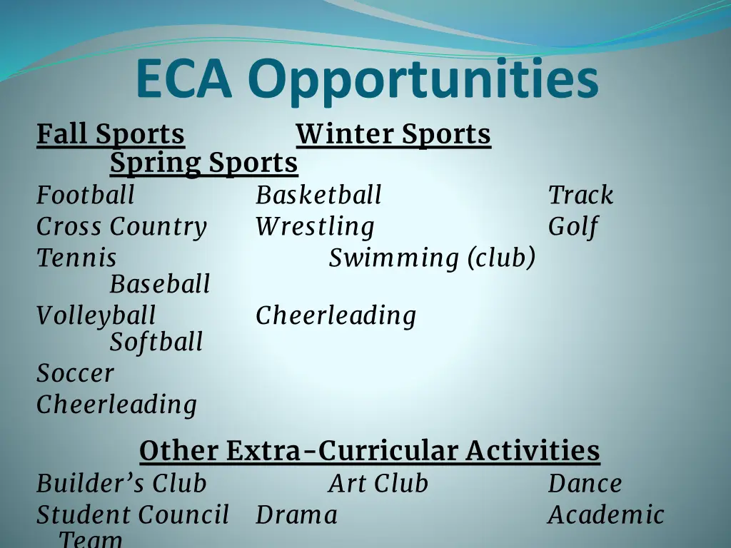 eca opportunities fall sports winter sports