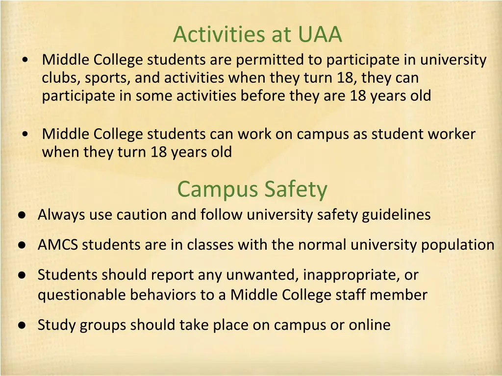 activities at uaa