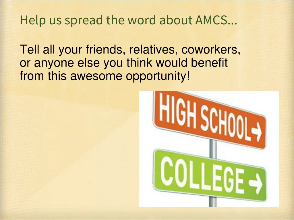 help us spread the word about amcs