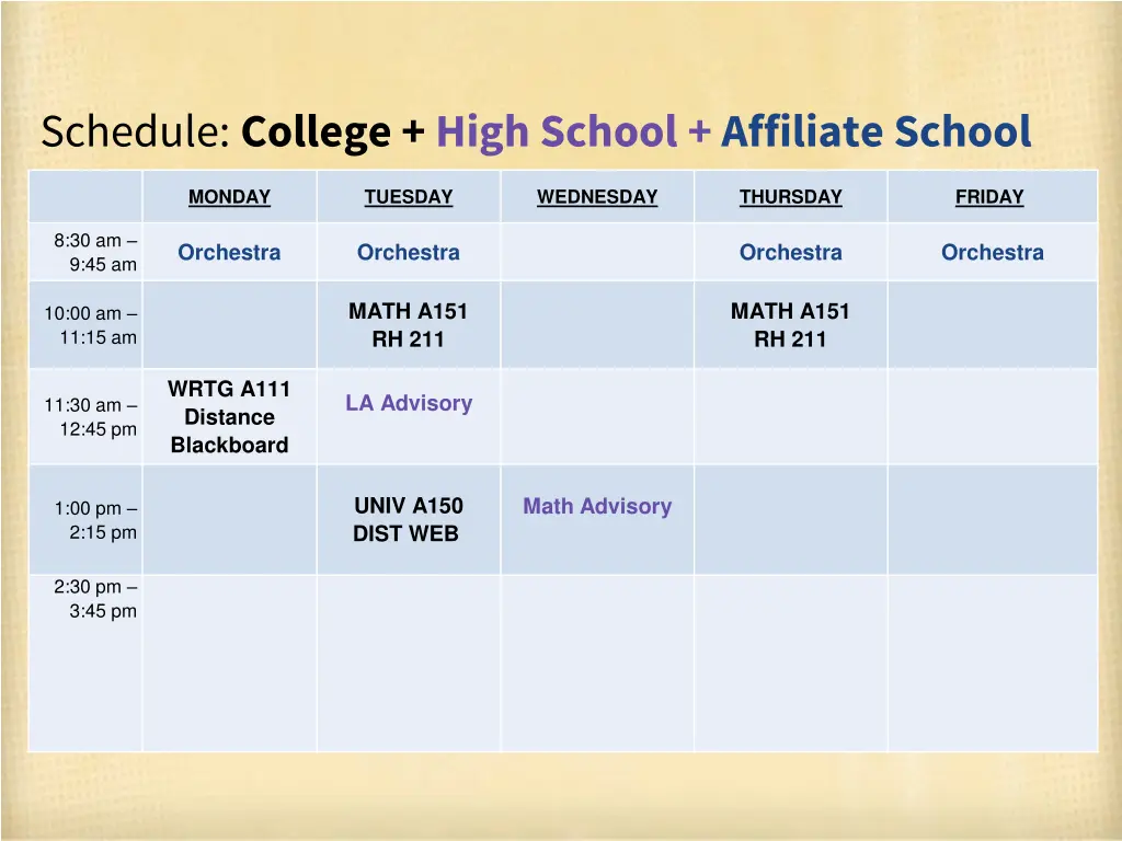 schedule college high school affiliate school