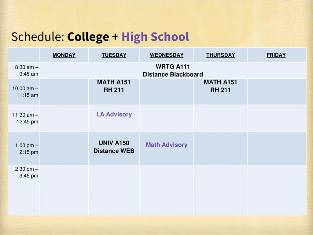 schedule college high school