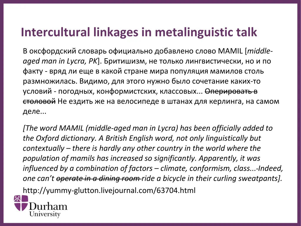 intercultural linkages in metalinguistic talk