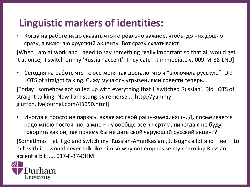 linguistic markers of identities when