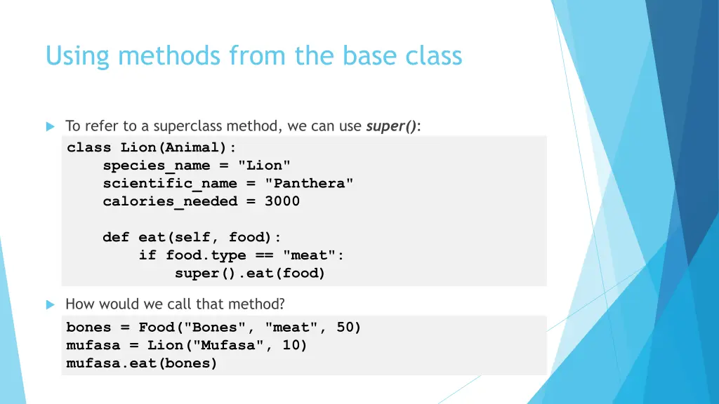 using methods from the base class