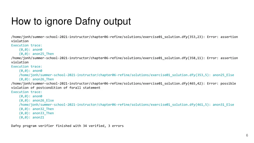 how to ignore dafny output